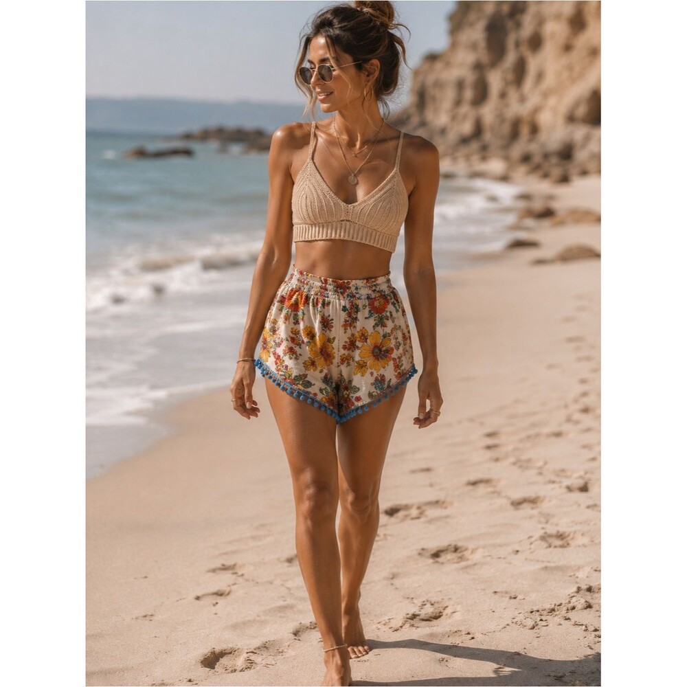 Handmade Crochet Crop Top Bralette– Neutral Ribbed Knit Size L minimal beachy